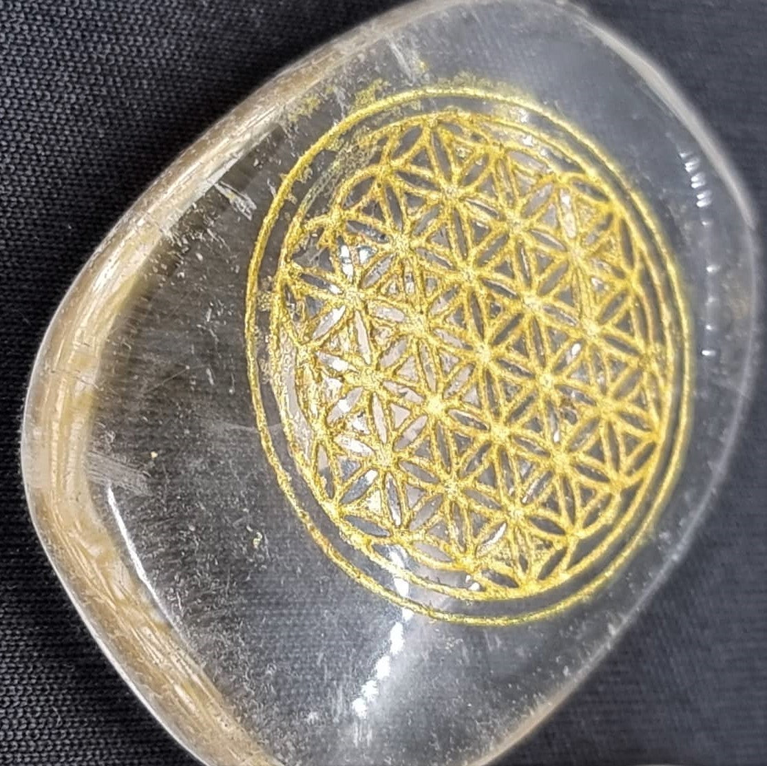 Clear Quartz Flat stone with Flower of Life