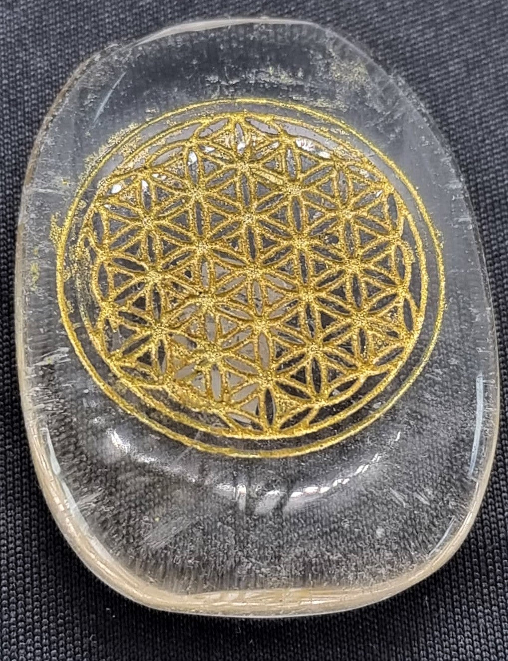 Clear Quartz Flat stone with Flower of Life