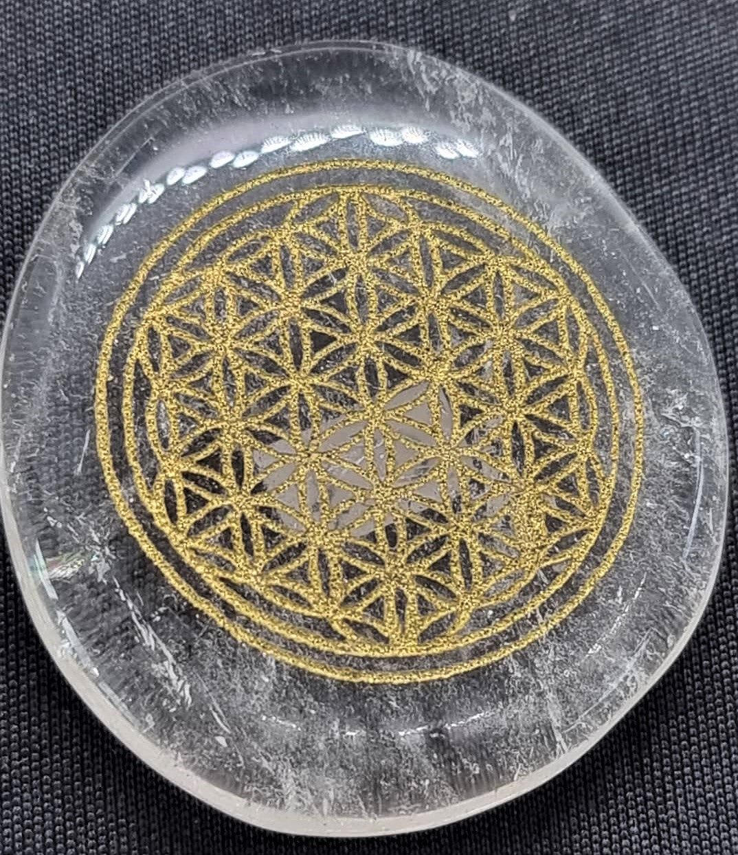 Clear Quartz Flat stone with Flower of Life